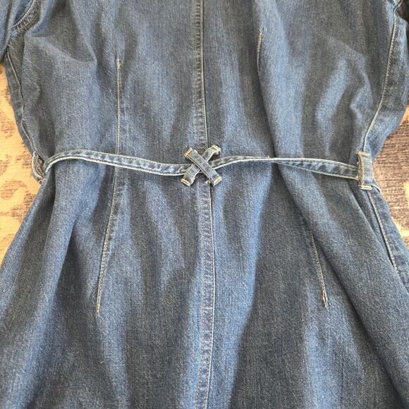 Vintage Eddie Bauer Denim Long Sleeve Tie Waist Blue Button Down Jean Dress - Picture 11 of 11